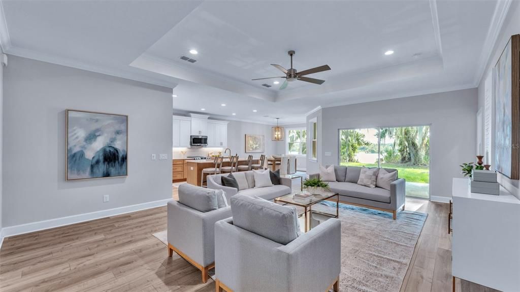 Interior, Kitchen, Living room, Pendant Lights, Recessed Lighting, Stainless Steel Appliances, Wood Texture Flooring
