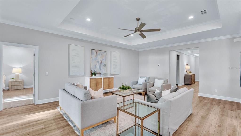 Interior, Living room, Recessed Lighting, Wood Texture Flooring