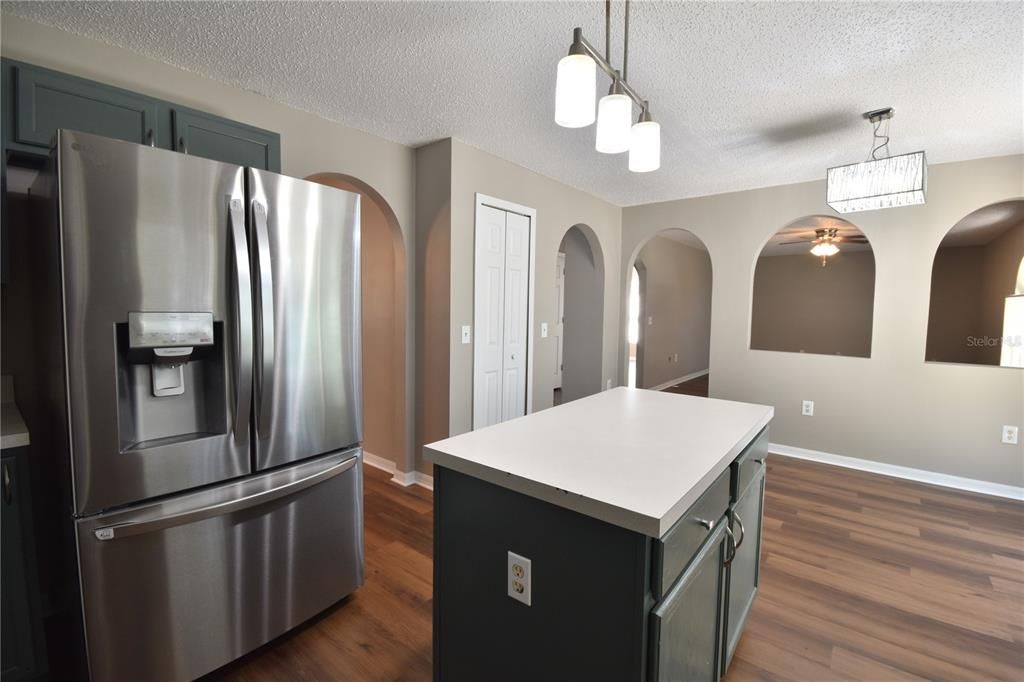 Interior, Kitchen, Pendant Lights, Stainless Steel Appliances, Wood Texture Flooring