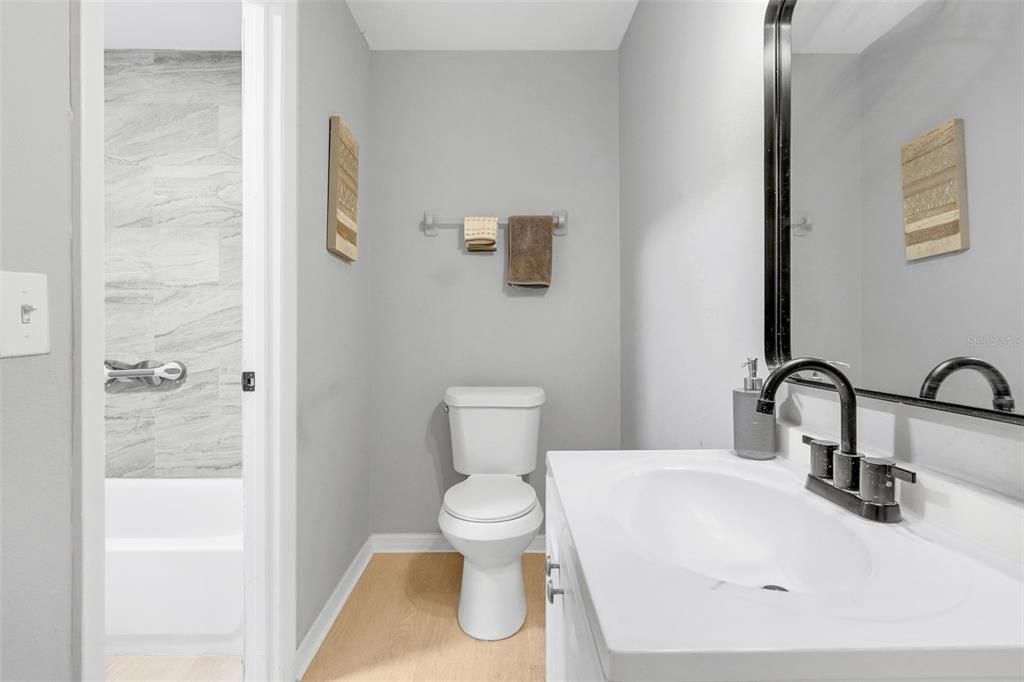 Bathroom, Interior, Marble Walls, Wood Texture Flooring