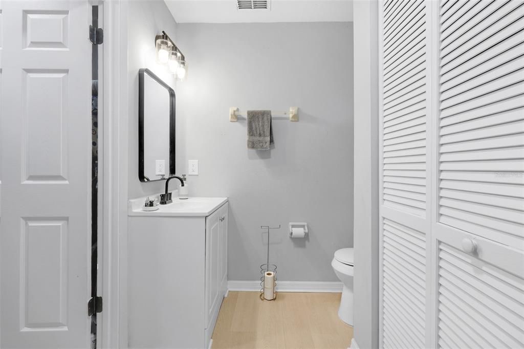 Bathroom, Interior, Washer, Wood Texture Flooring