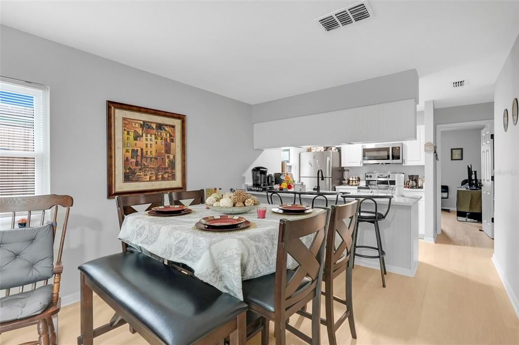 Dining room, Interior, Kitchen, Stainless Steel Appliances, Wood Texture Flooring