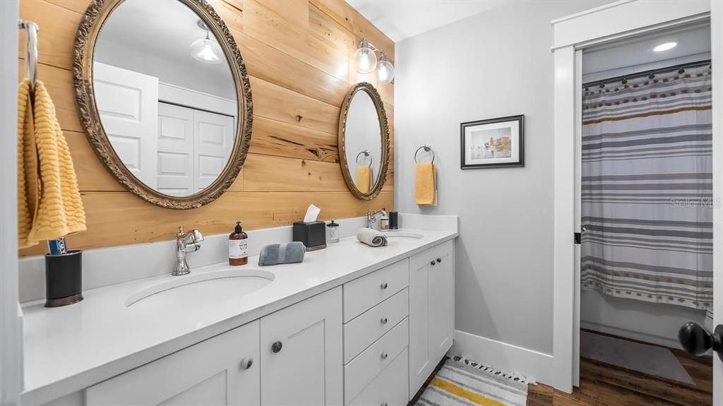 Bathroom, Dual Sink Vanities, Interior, Wood Texture Flooring