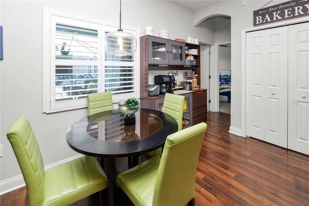 Dining room, Interior, Pendant Lights, Wood Texture Flooring
