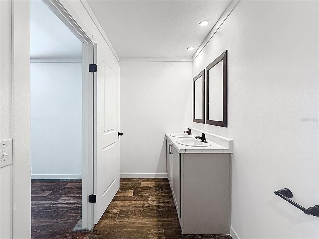 Bathroom, Interior, Recessed Lighting, Wood Texture Flooring