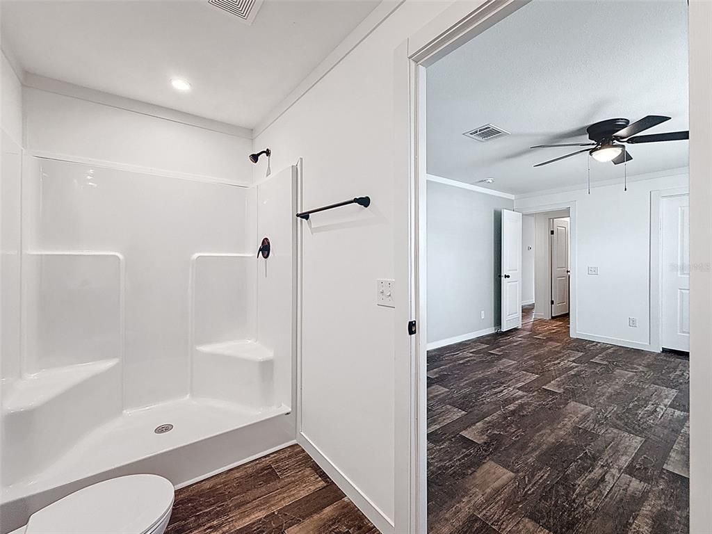 Bathroom, Interior, Recessed Lighting, Wood Texture Flooring