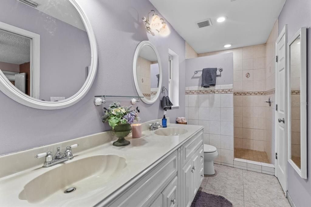 Bathroom, Dual Sink Vanities, Glass Shower, Interior, Recessed Lighting