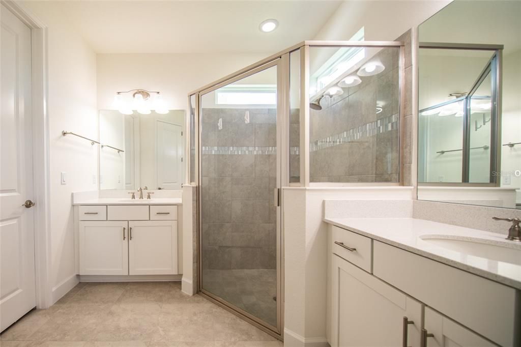 Bathroom, Dual Sink Vanities, Glass Shower, Interior, Recessed Lighting