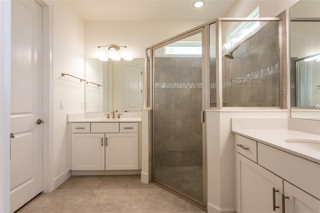 Bathroom, Dual Sink Vanities, Glass Shower, Interior, Recessed Lighting