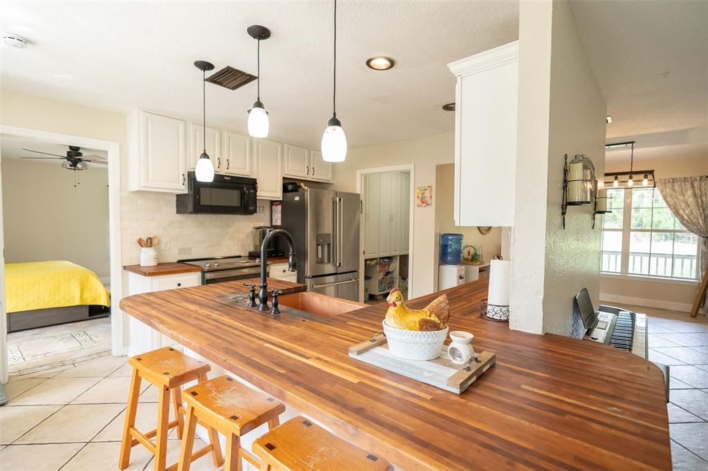 Interior, Kitchen, Marble, Pendant Lights, Recessed Lighting, Stainless Steel Appliances