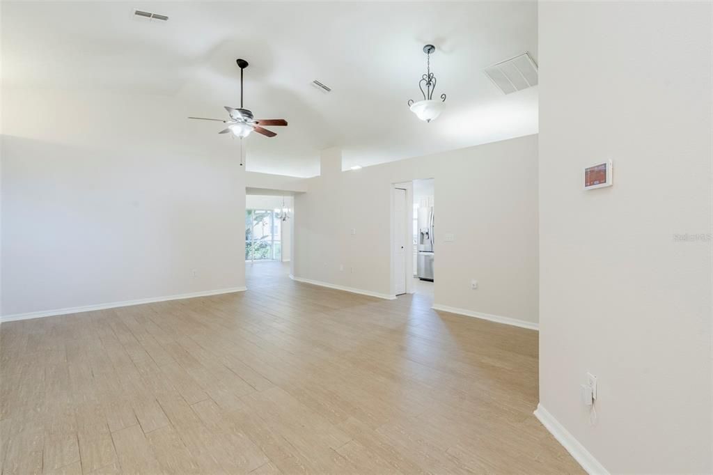 Empty room, Interior, Pendant Lights, Wood Texture Flooring