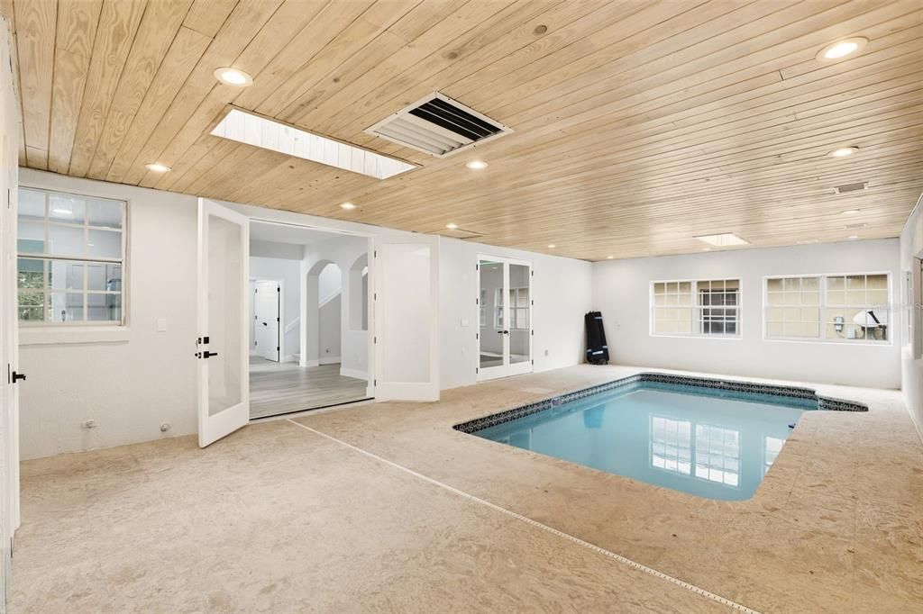 Interior, Pool, Recessed Lighting, Wooden Ceilings
