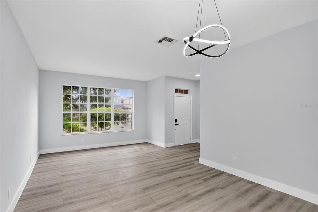 Empty room, Interior, Pendant Lights, Recessed Lighting, Wood Texture Flooring