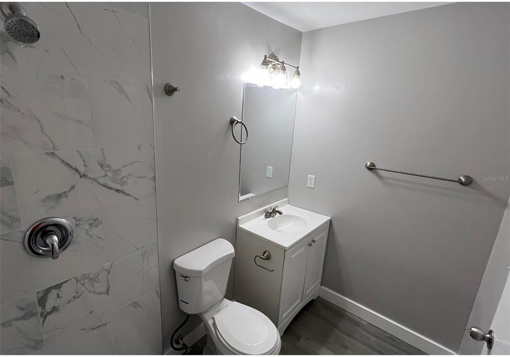 Bathroom, Interior, Marble Walls, Wood Texture Flooring