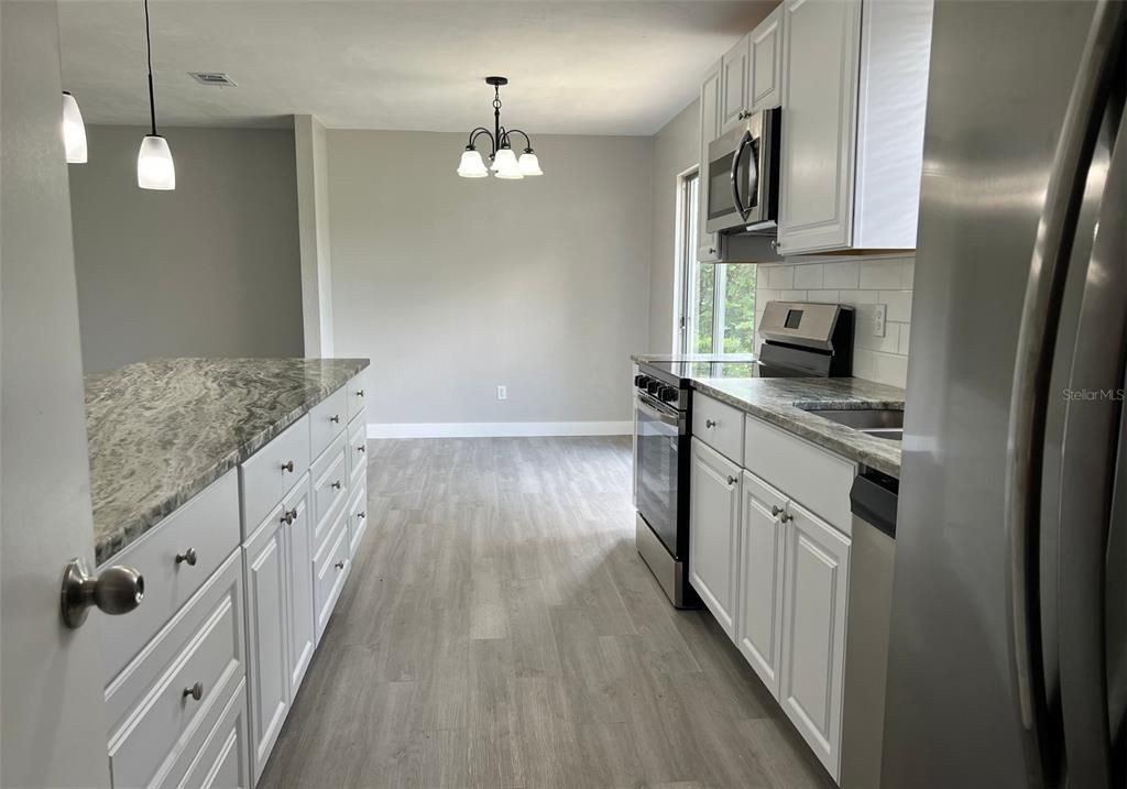 Chandelier, Interior, Kitchen, Pendant Lights, Wood Texture Flooring