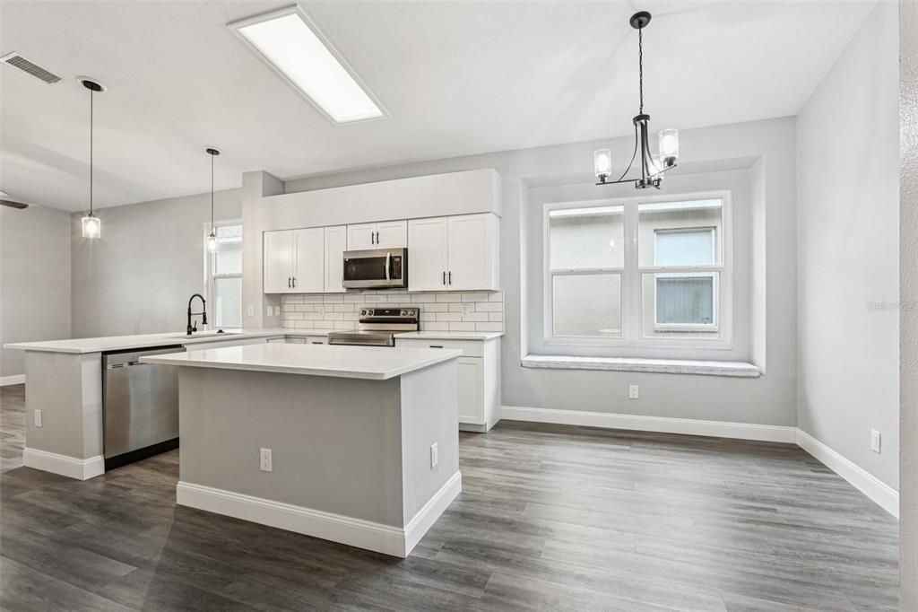 Interior, Kitchen, Pendant Lights, Stainless Steel Appliances, Wood Texture Flooring