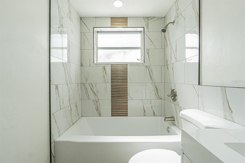 Bathroom, Interior, Marble Walls, Recessed Lighting