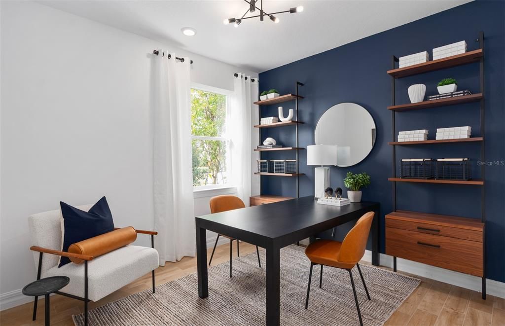 Home Office, Interior, Recessed Lighting, Wood Texture Flooring