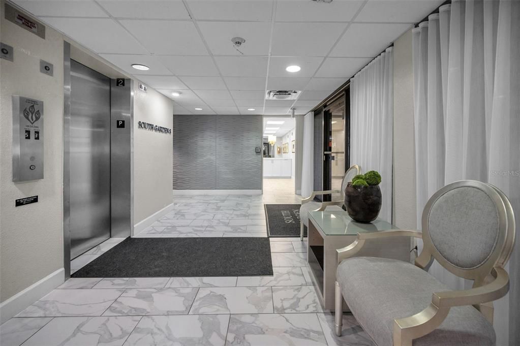 Elevator, Interior, Marble, Recessed Lighting