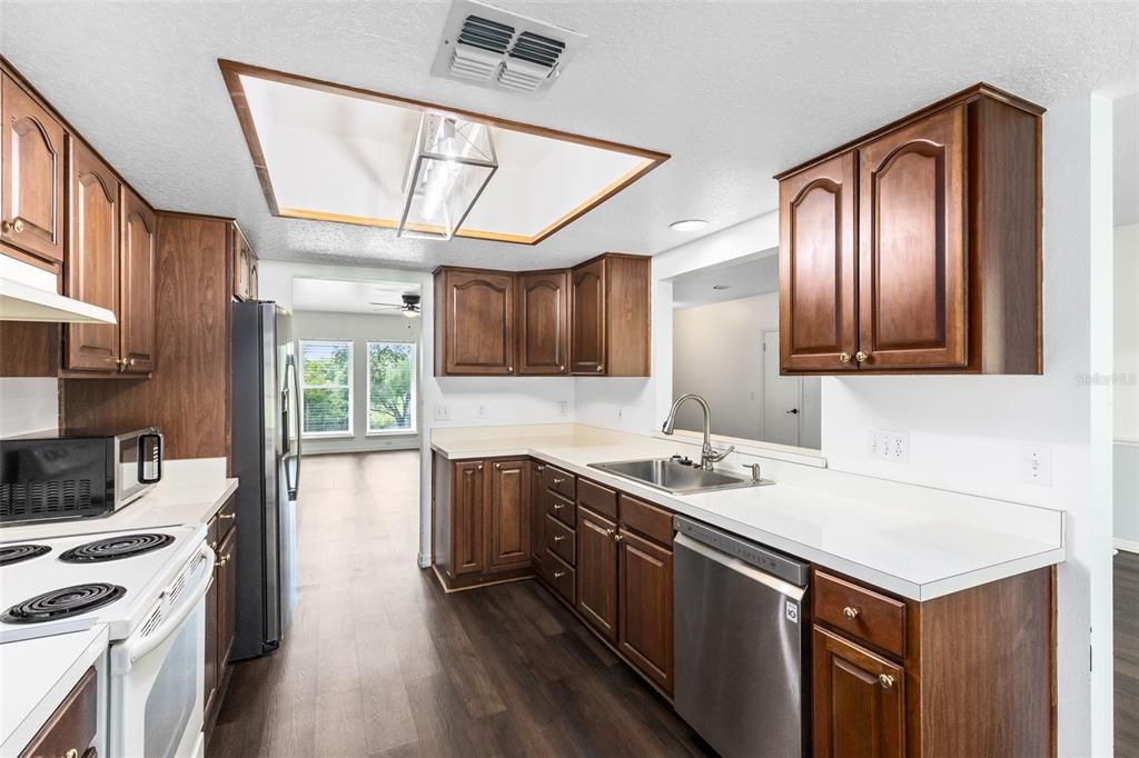 Interior, Kitchen, Recessed Lighting, Wood Texture Flooring