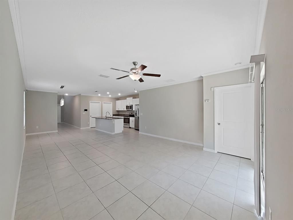 Empty room, Interior, Kitchen, Recessed Lighting, Stainless Steel Appliances