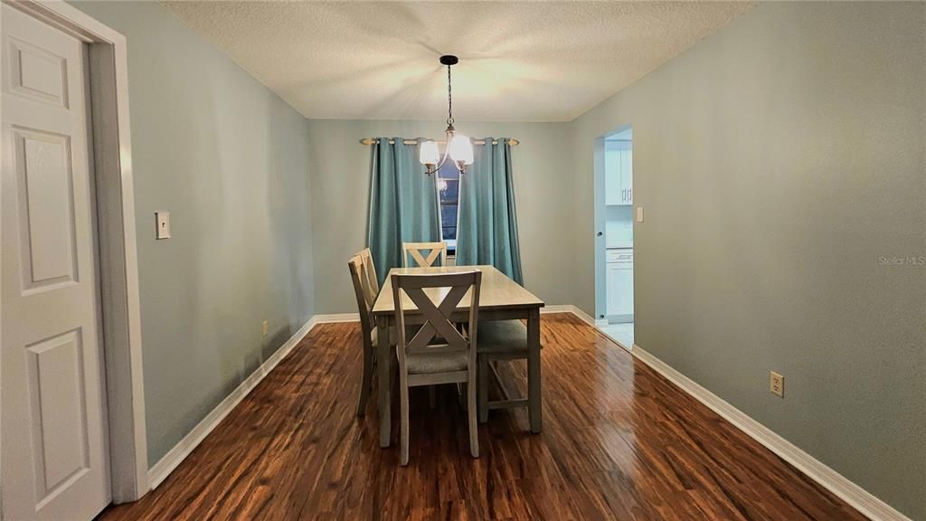 Dining room, Interior, Pendant Lights, Wood Texture Flooring