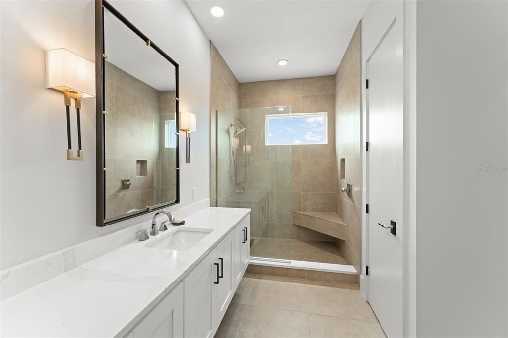 Bathroom, Dual Sink Vanities, Glass Shower, Interior, Recessed Lighting