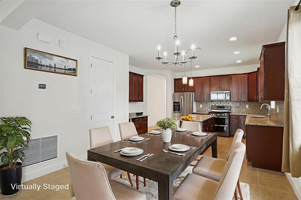 Dining room, Interior, Kitchen, Pendant Lights, Recessed Lighting, Stainless Steel Appliances