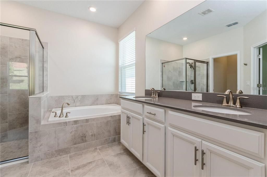 Bathroom, Dual Sink Vanities, Glass Shower, Interior, Recessed Lighting