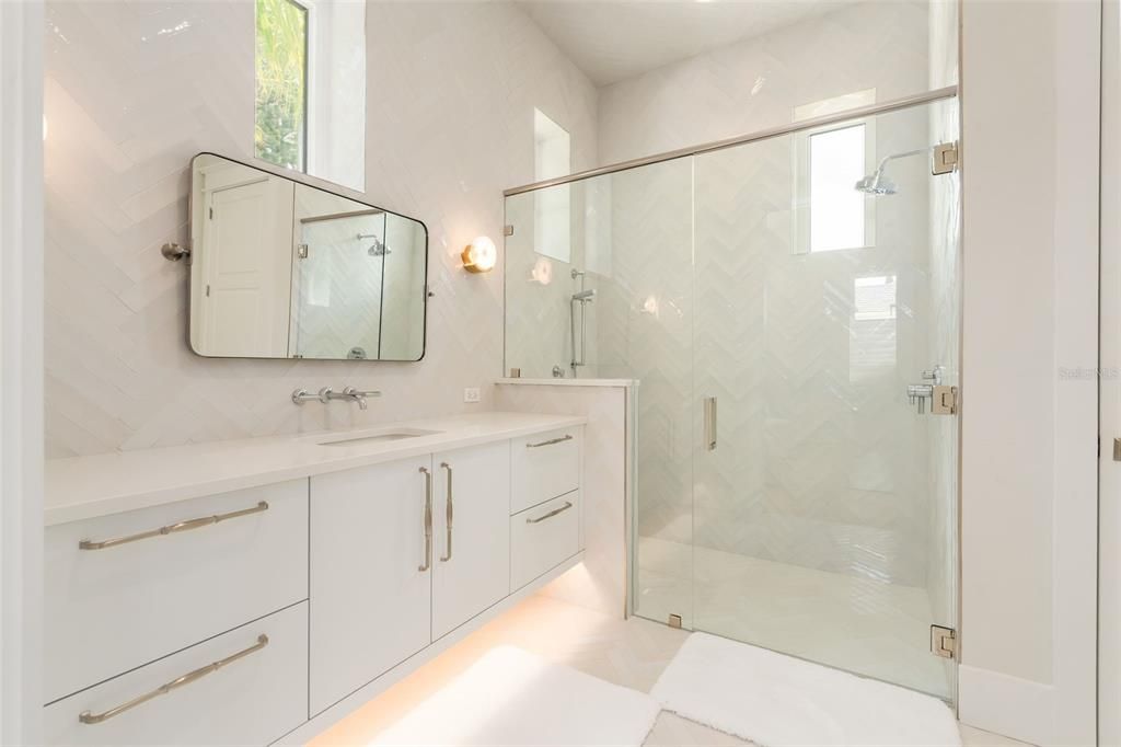 Bathroom, Dual Sink Vanities, Glass Shower, Interior