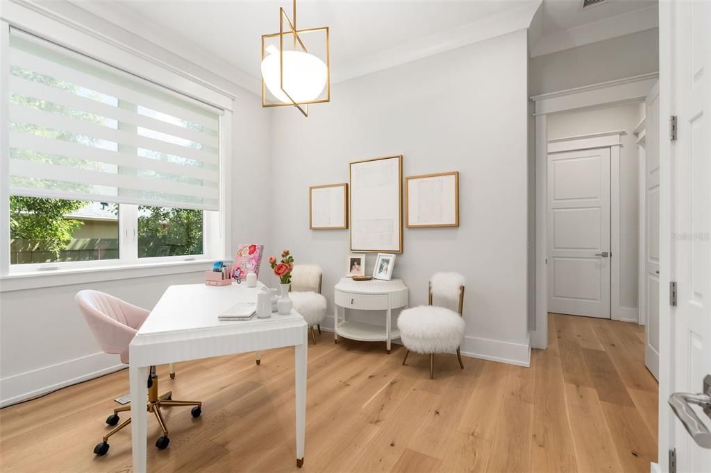 Home Office, Interior, Pendant Lights, Wood Texture Flooring