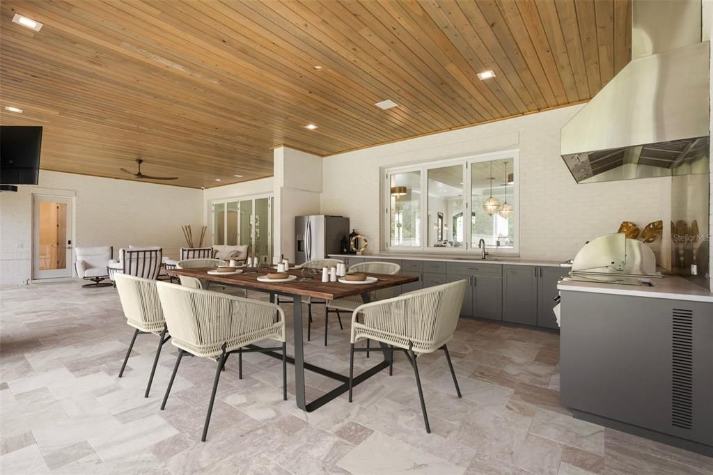 Dining room, Interior, Recessed Lighting, Wooden Ceilings