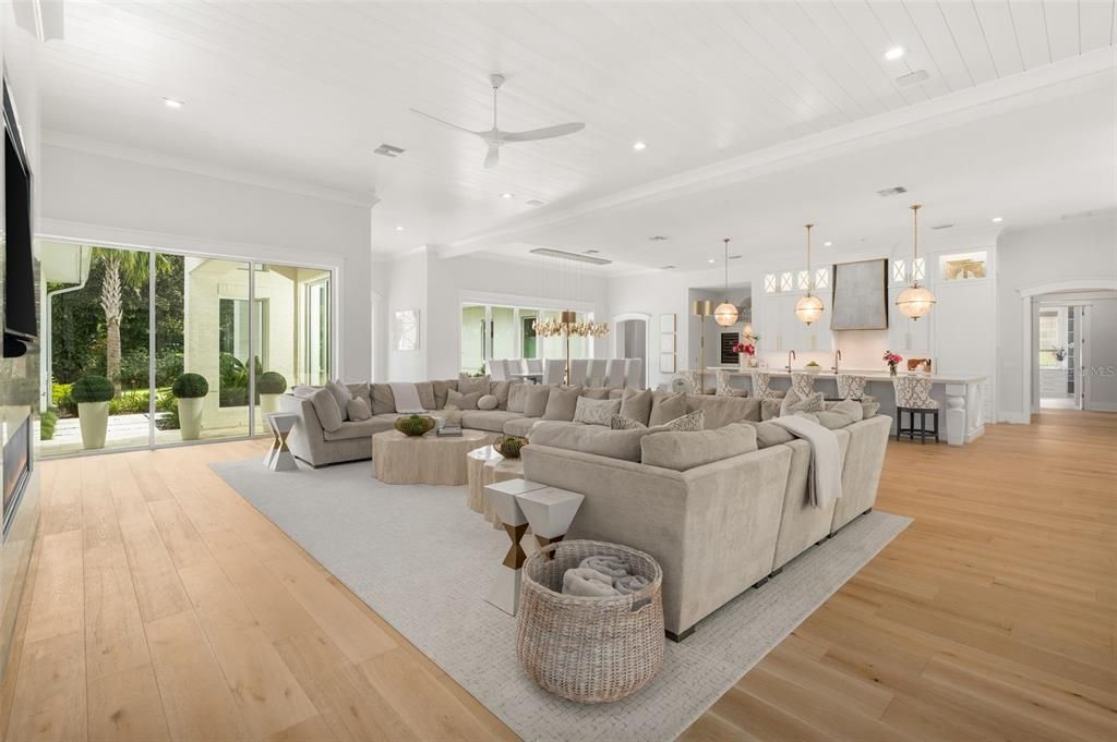 Interior, Kitchen, Living room, Pendant Lights, Recessed Lighting, Wood Texture Flooring