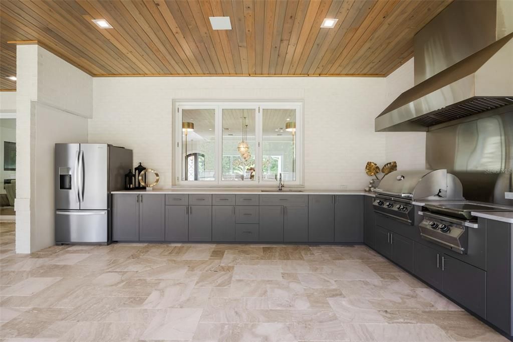 Interior, Kitchen, Pendant Lights, Recessed Lighting, Stainless Steel Appliances, Wooden Ceilings