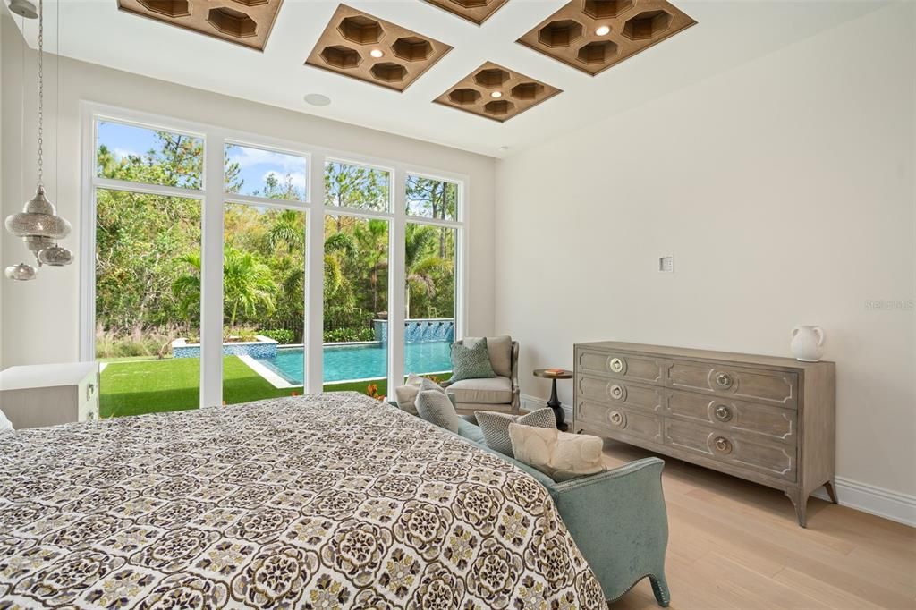 Bedroom, Interior, Pendant Lights, Wood Texture Flooring