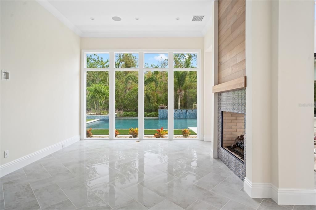 Empty room, Fireplace, Interior, Recessed Lighting