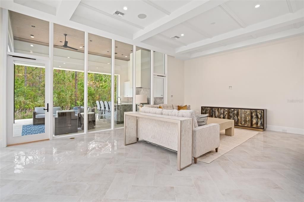 Interior, Living room, Recessed Lighting, Wooden Ceilings