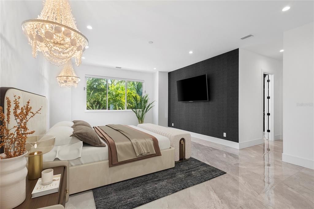 Bedroom, Chandelier, Interior, Recessed Lighting