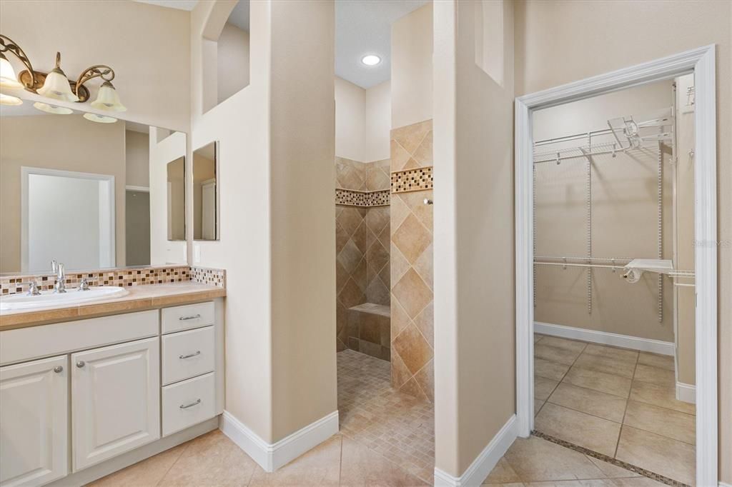 Bathroom, Glass Shower, Interior, Recessed Lighting, Tile Countertops