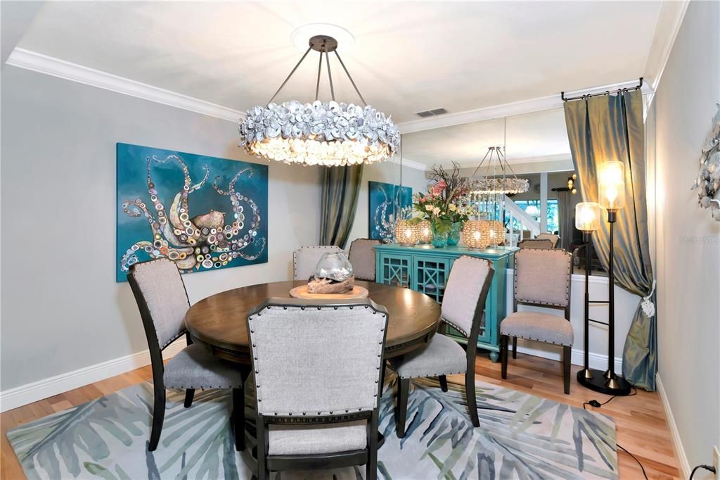 Dining room, Interior, Pendant Lights, Wood Texture Flooring