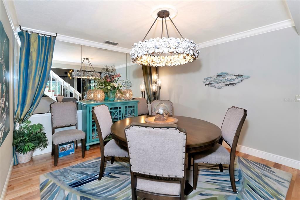 Dining room, Interior, Pendant Lights, Wood Texture Flooring