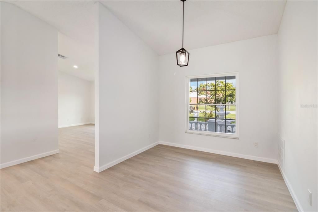 Empty room, Interior, Pendant Lights, Recessed Lighting, Wood Texture Flooring