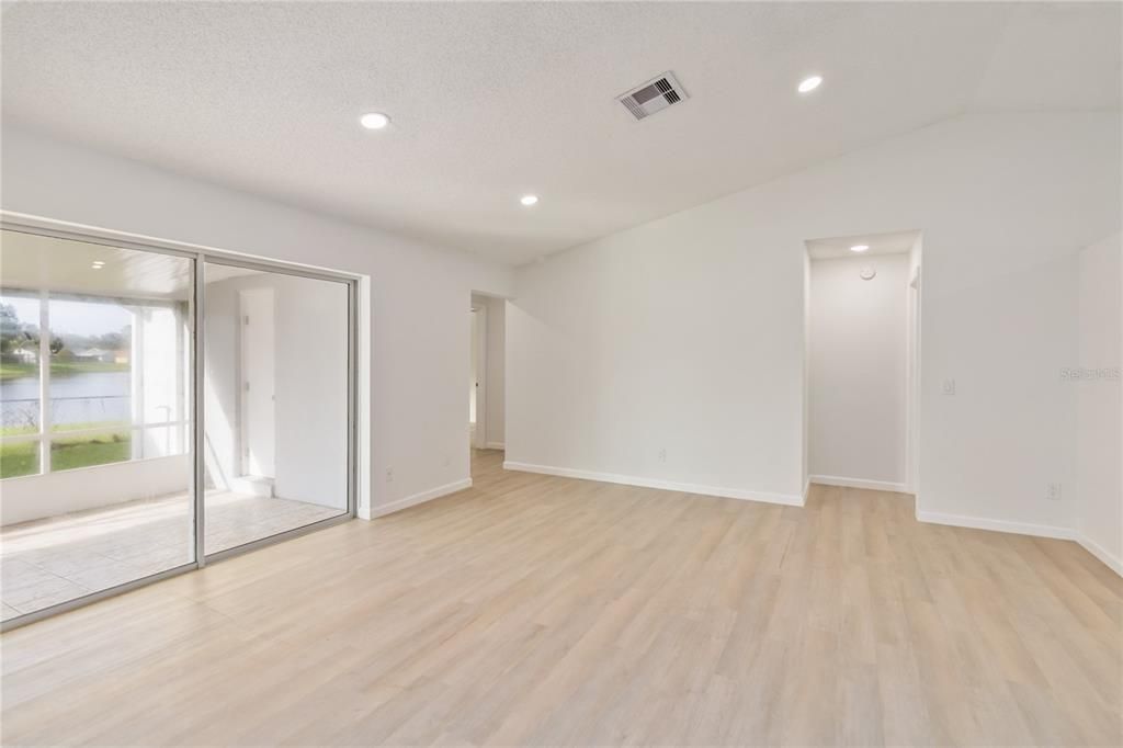 Empty room, Interior, Recessed Lighting, Wood Texture Flooring