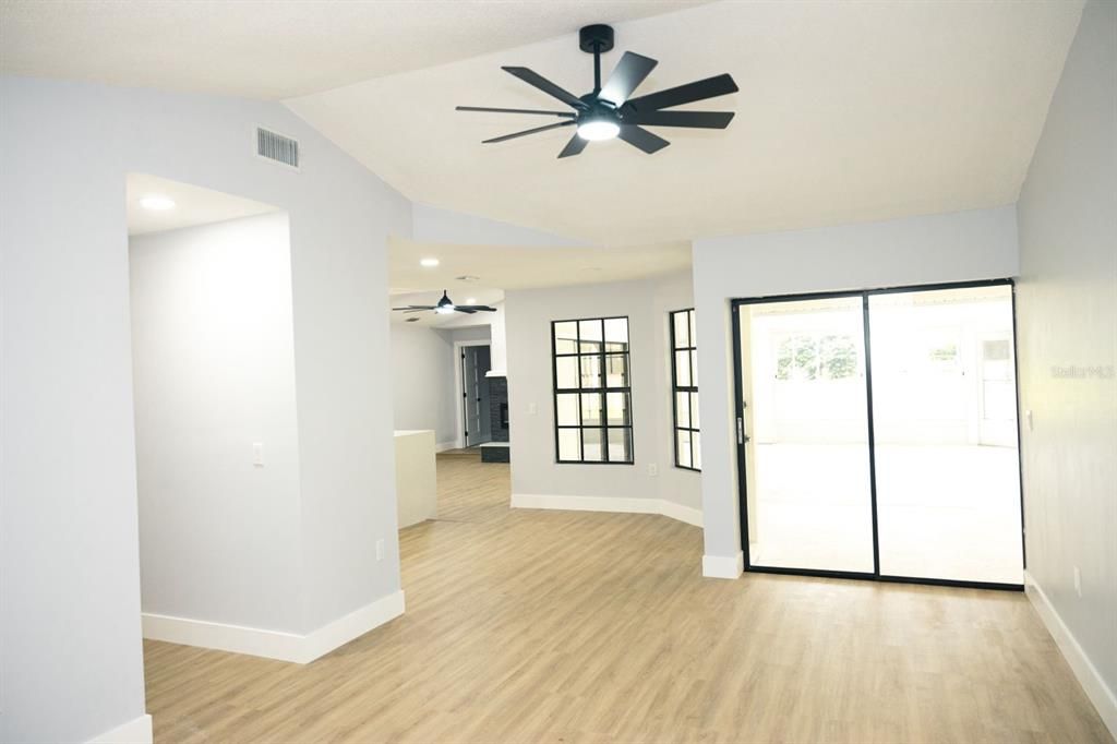 Empty room, Interior, Recessed Lighting, Wood Texture Flooring