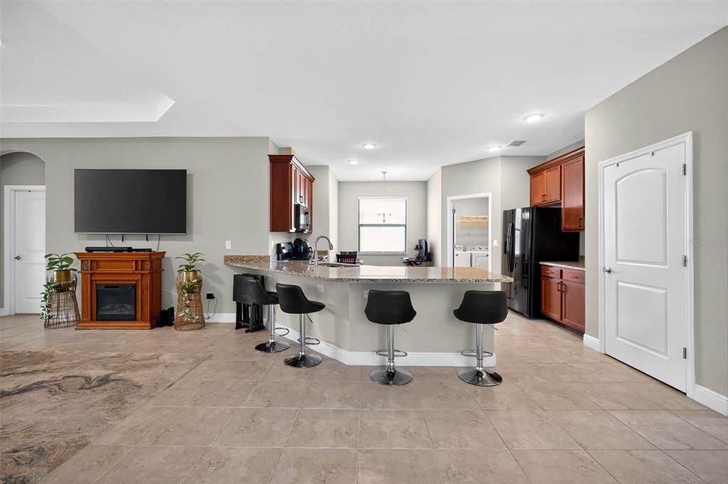 Fireplace, Interior, Kitchen, Pendant Lights, Recessed Lighting