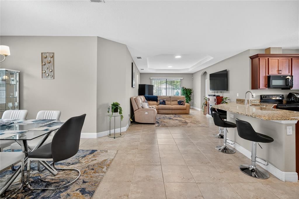 Dining room, Interior, Kitchen, Living room, Recessed Lighting