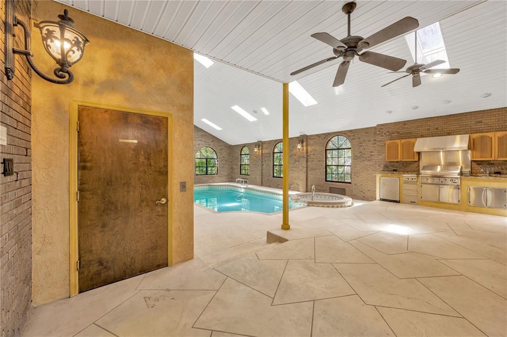 Interior, Pool, Recessed Lighting, Stone Walls