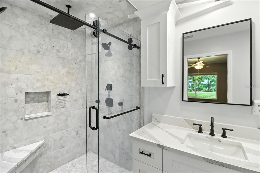 Bathroom, Glass Shower, Interior, Marble Walls