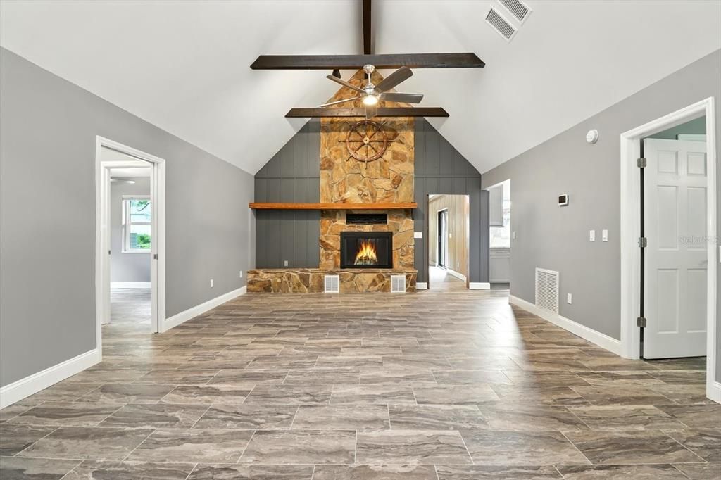 Fireplace, Interior, Wooden Beams, Wood Texture Flooring