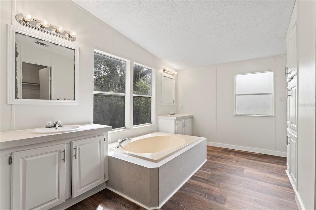 Bathroom, Dual Sink Vanities, Interior, Wood Texture Flooring